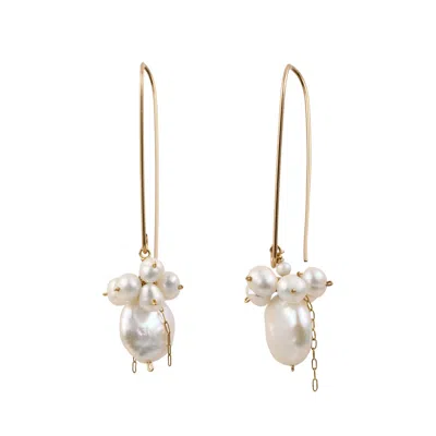 Corina Mardari Jewelry Women's Gold / White Pearl Cluster Handmade Gold Filled Earrings