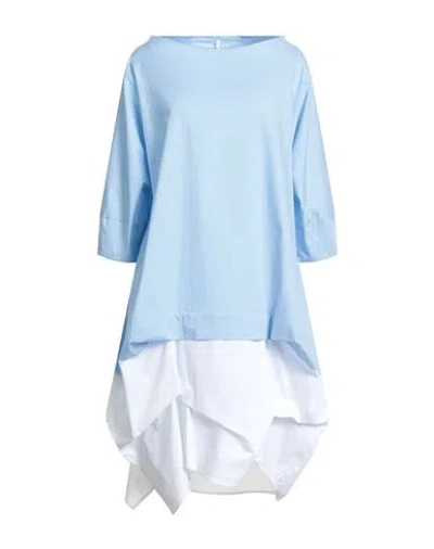 Corinna Caon Woman Midi Dress Sky Blue Size M Cotton, Elastane