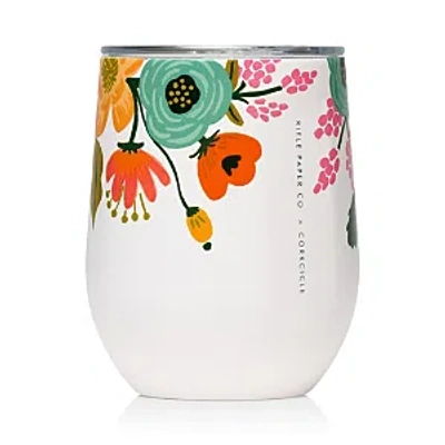 Corkcicle Rifle Paper Stainless Steel Stemless Tumbler In Gloss Cream Lively Floral