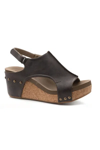 Corkys Footwear Cork Wedge Sandal In Smooth Chocolate In Black