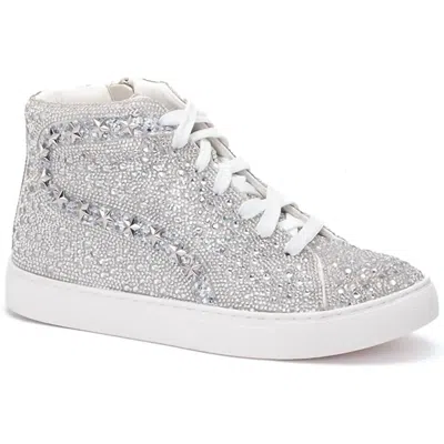 Corkys Footwear Flashy High Top Sneaker In White With Silver In Grey