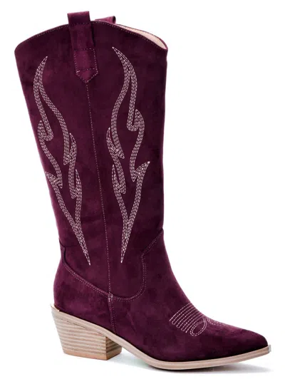 Corkys Footwear Headliner Cowgirl Faux Suede Boot In Wine In Pink