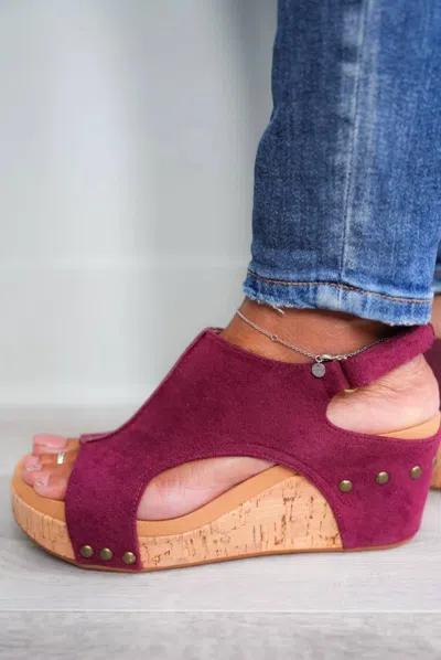 Corkys Footwear Suede Carley Wedges (ca) (b-4) In Berry In Pink