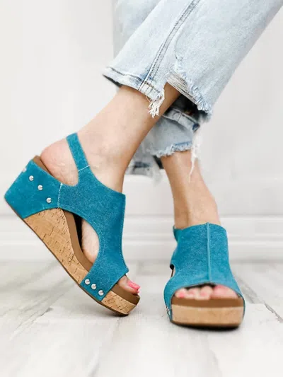 Corkys Footwear Washed Canvas Carley Wedges In Turquoise