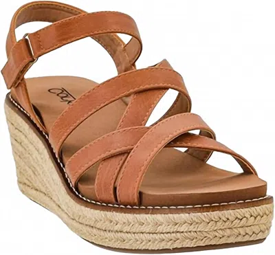 Corkys Footwear Women's All Nighter Brown Strappy Wedge Sandal In Cognac In Green