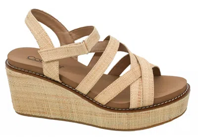 Corkys Footwear Women's All Nighter Strappy Sandal Wedge Shoe In Raffia In Gray