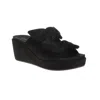 Corkys Footwear Women's Bowed Up Wedge Sandal In Black Faux Suede In Multi