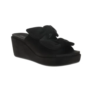 Corkys Footwear Women's Bowed Up Wedge Sandal In Black Faux Suede In Multi