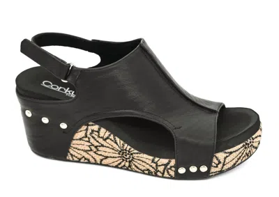 Corkys Footwear Women's Carley Wedge Heels In Black Floral Wrap In Multi