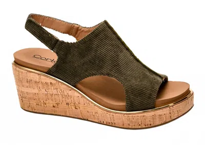 Corkys Footwear Women's Carley Wedge In Khaki Corduroy In Multi