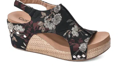 Corkys Footwear Women's Carley Wedge Sandal In Black Tan Floral In Multi