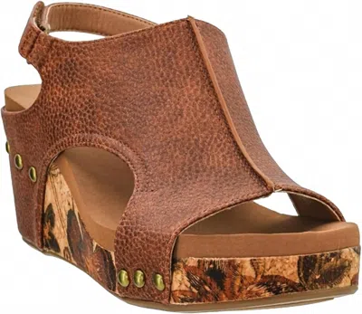 Corkys Footwear Women Carley Wedge Sandal Tumbled In Cognac In Green