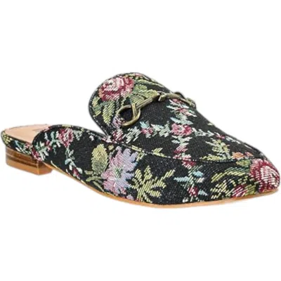 Corkys Footwear Women's Charmer Mule Flats In Black Brocade In Animal Print