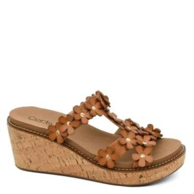 Corkys Footwear Women's Flower Trim Wedge Sandals In Cognac
