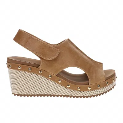 Corkys Footwear Women's For Keeps Studded Wedge Slingback Sandals In Caramel Combo In Brown
