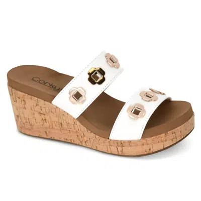 Corkys Footwear Women's Hi Tide Wedge Sandals In White And Gold In Multi