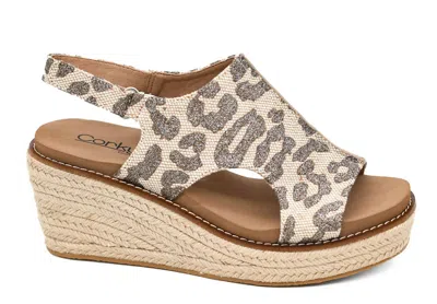 Corkys Footwear Women's K Bye Wedge Sandal In Tan Sparkle Leopard In Multi