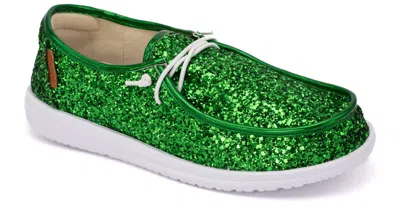 Corkys Footwear Women's Kayak Green Glitter Loafer