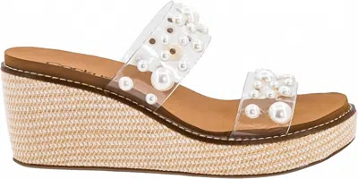 Corkys Footwear Women's Look Whos Here Wedge Sandal In Clear With Pearls In Transparent