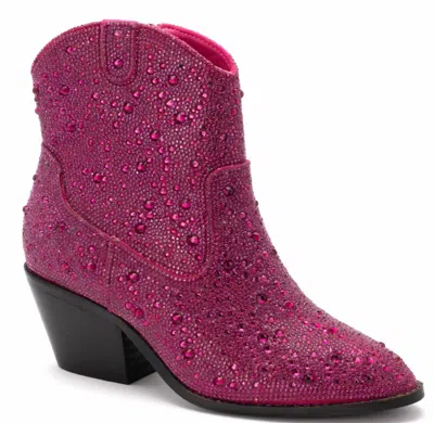 CORKYS FOOTWEAR WOMEN'S SHINE RHINESTONE BOOTIES IN BRIGHT FUCHSIA