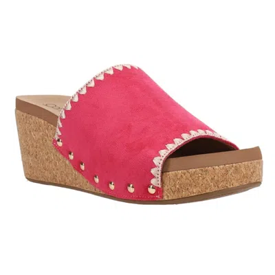 Corkys Footwear Women's Stitch & Slide Wedge Sandal In Fuchsia In Pink