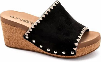 Corkys Footwear Women's Stitch N Slide Wedge Sandal In Black In Blue