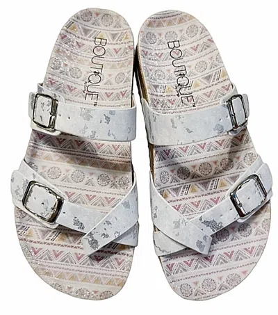 Corkys Footwear Women's Tan Line Sandals In White Metallic In Multi
