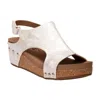Corkys Footwear Women's Volta Ii Wedge Sandal In White Metallic In Neutral