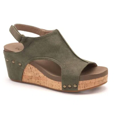 Corkys Footwear Women's Wedge Sandals In Olive Suede In Green