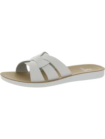 Corkys Rouge Womens Faux Leather Flat Slide Sandals In White
