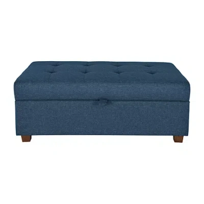 Corliving Aubin Tufted Upholstered Ottoman In Blue