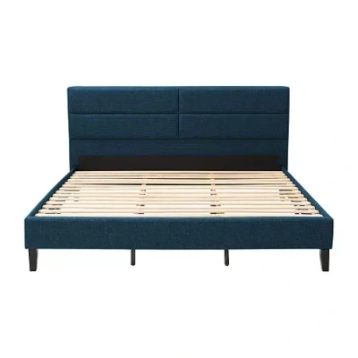 Corliving Bellevue Upholstered Panel Bed In Blue