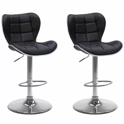 Corliving Bonded Leather 2-pc. Adjustable Swivel Bar Stool In Black