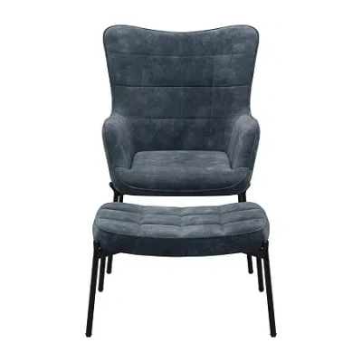 Corliving Charlotte Tufted Upholstered Wingback Chair In Blue