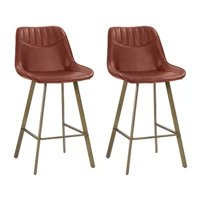 Corliving Christoff Stool 2-pc. Counter Height Upholstered Bar Stool In Brown