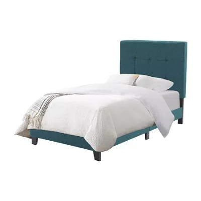 Corliving Ellery Fabric Tufted Bed In Blue