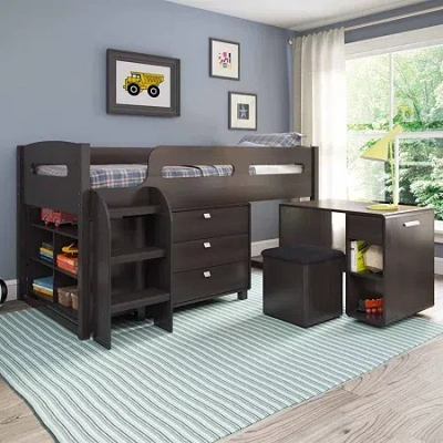 Corliving Madison 5 Pc All-in-one Loft Bed In Brown