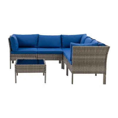 Corliving Parksville Patio Collection 6-piece Sectional With Table In Blue