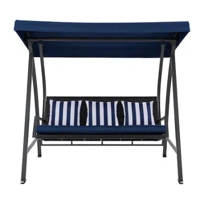 Corliving Patio Swing With Canopy And Cushions In Blue