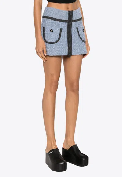 Cormio Anna Floral Embroidery Mini Knitted Skirt In Blue