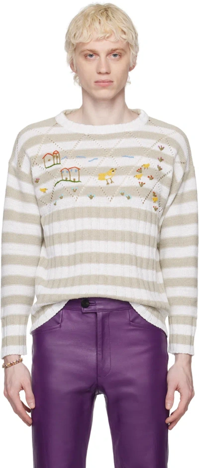 Cormio Beige & White Damagoj Jumper In Damagoj Linen Stripe