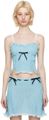 Cormio Heide Velvet-trimmed Pointelle-knit Metallic Cotton-blend Camisole In Turquoise
