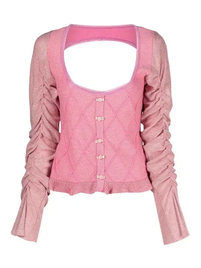 Cormio Elena Sweater With Cut-out Detail And Flounces In Pink