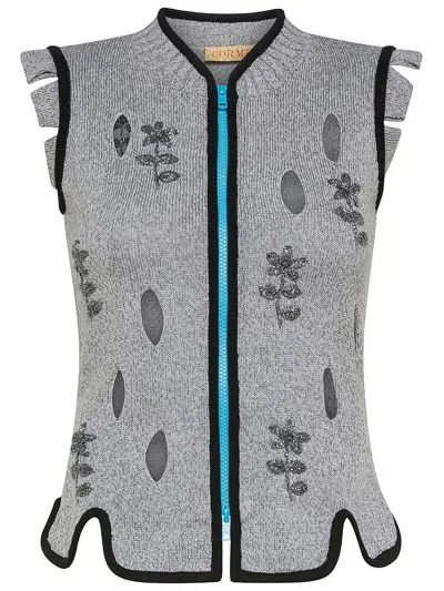 Cormio Perry Zip-up Cotton Blend Knit Vest In Grigio