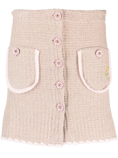 Cormio Chiara Embroidered Crocheted Metallic Cotton-blend Mini Skirt In Beige