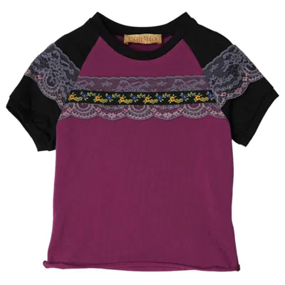Cormio Cotton Jersey Raglan T-shirt With Lace In Brown