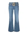 Cormio High Waisted Flared Fit Jeans With Buckle In Blue