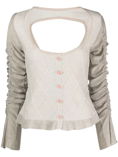 Cormio Elena Draped-sleeve Cardigan In Beige