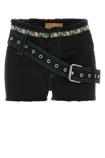 Cormio Fitted Denim Shorts With Belt And Back Pockets-40 Nd  Female In Black