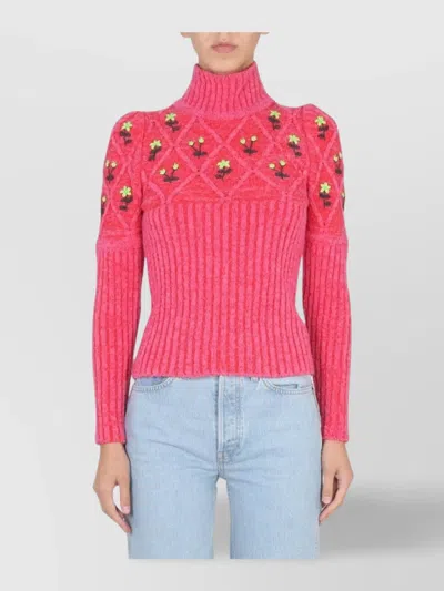 CORMIO FLORAL EMBROIDERED KNITWEAR PUFF SLEEVES